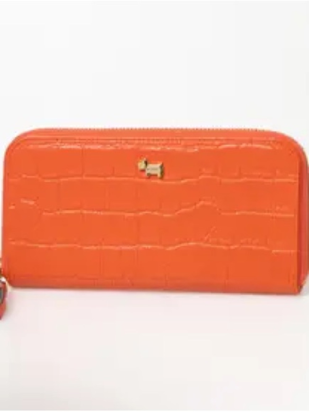 Orange Croc-Embossed Zip Wallet